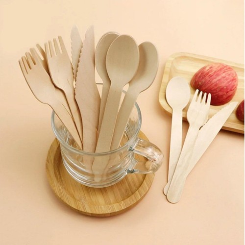 Disposable wooden cutlery set - wooden,