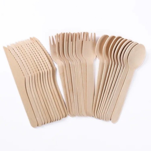 Disposable wooden cutlery set - wooden,