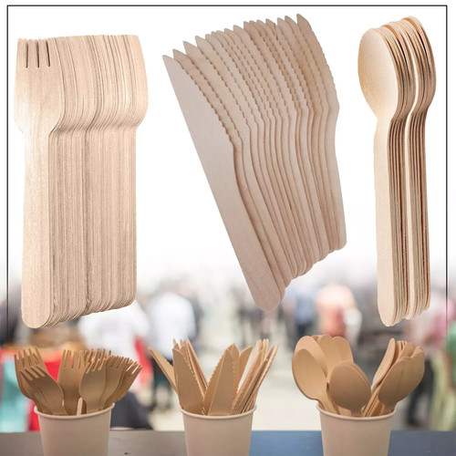 Disposable wooden cutlery - cutlery, set