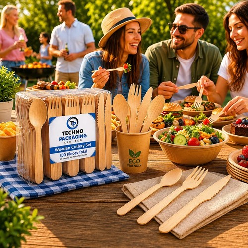 Natural wooden cutlery set - natural,
