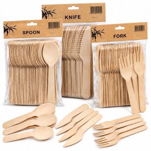 50x wooden cutlery set - 50x,