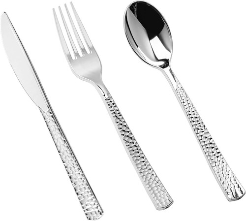 60pc silver hammered plastic - silver,