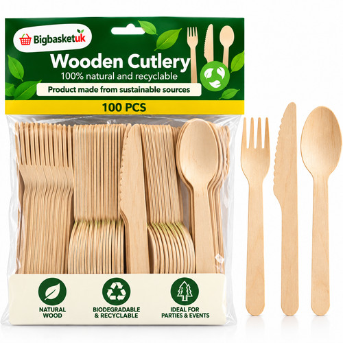 Wooden cutlery set 100pcs - wooden,