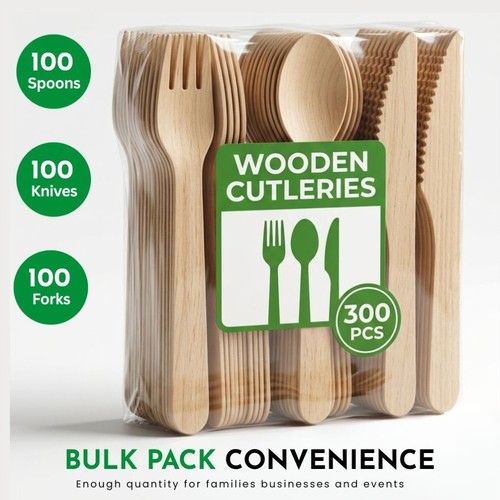 300pc wooden cutlery - wooden, set