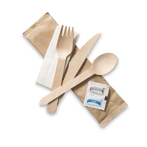 Wrapped wooden cutlery - wooden, set
