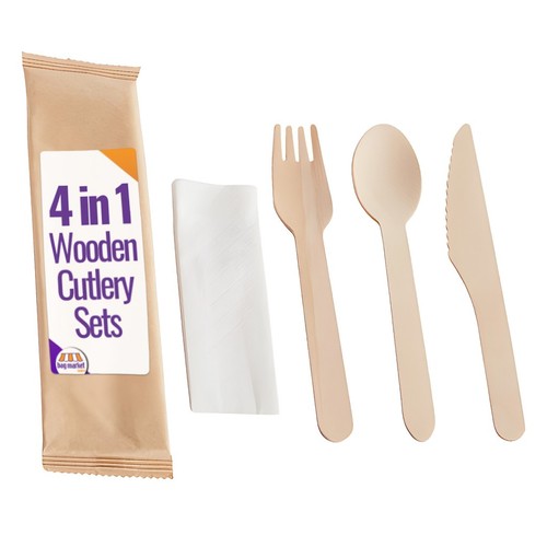 4in1 disposable wooden cutlery - 4in1,